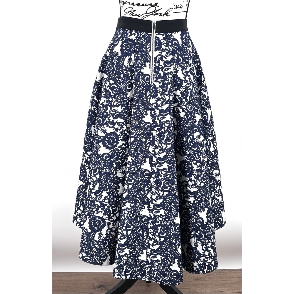 Sachin + Babi High Low Skirt Size 10 Navy Ivory Floral Print Pleated Pockets - Picture 2 of 8